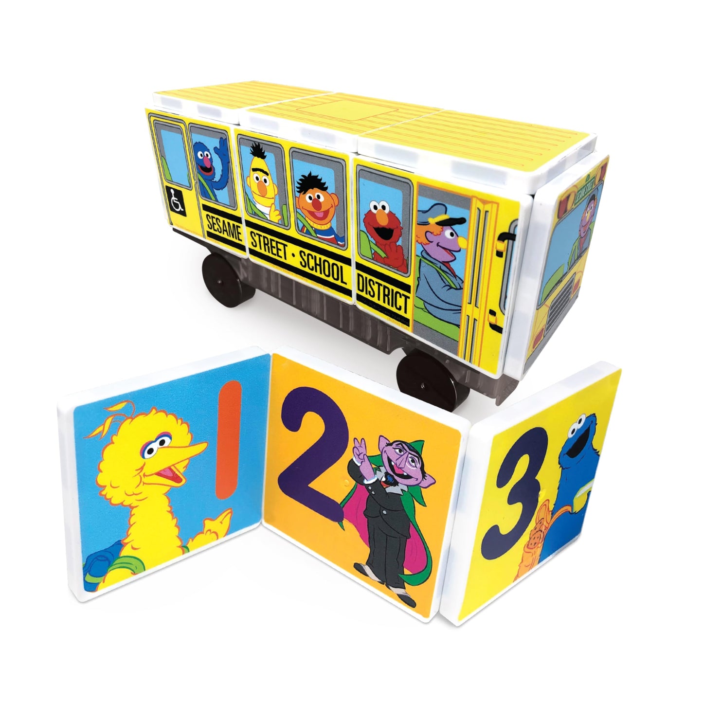 CreateOn Sesame Street School Bus Magnetic Tiles – 14-Piece Educational Toy for Ages 3+