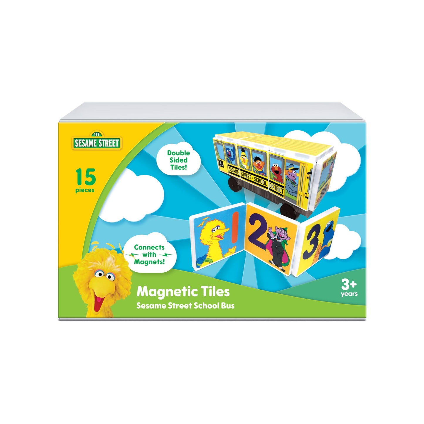 CreateOn Sesame Street School Bus Magnetic Tiles – 14-Piece Educational Toy for Ages 3+