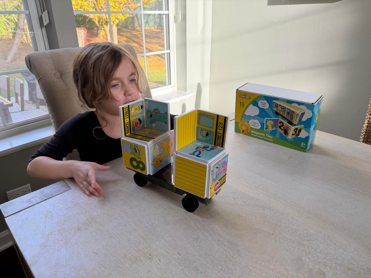 CreateOn Sesame Street School Bus Magnetic Tiles – 14-Piece Educational Toy for Ages 3+