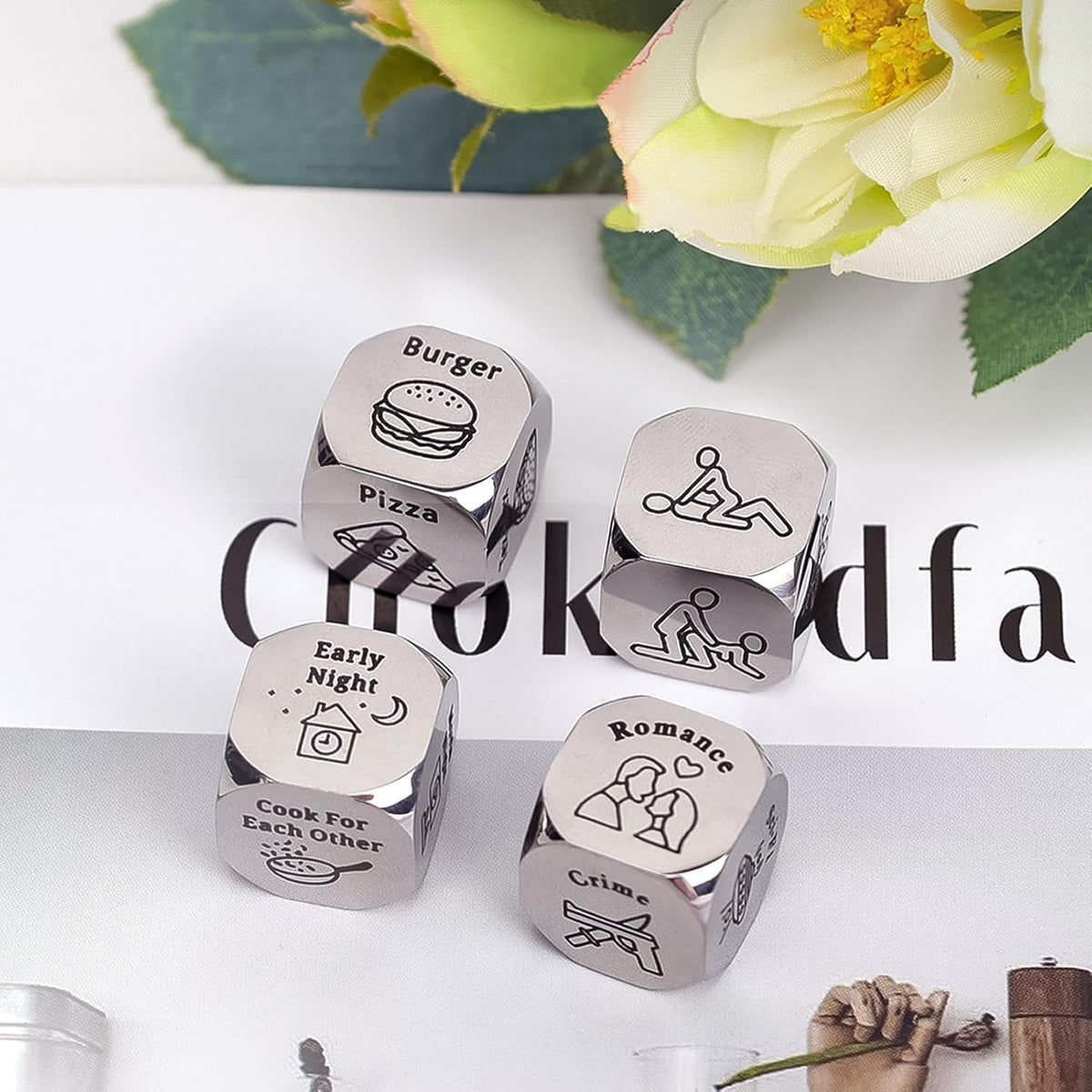 Createreedo 4Pcs Valentines Day Date Night Decision Dice – Fun Gift for Him & Her