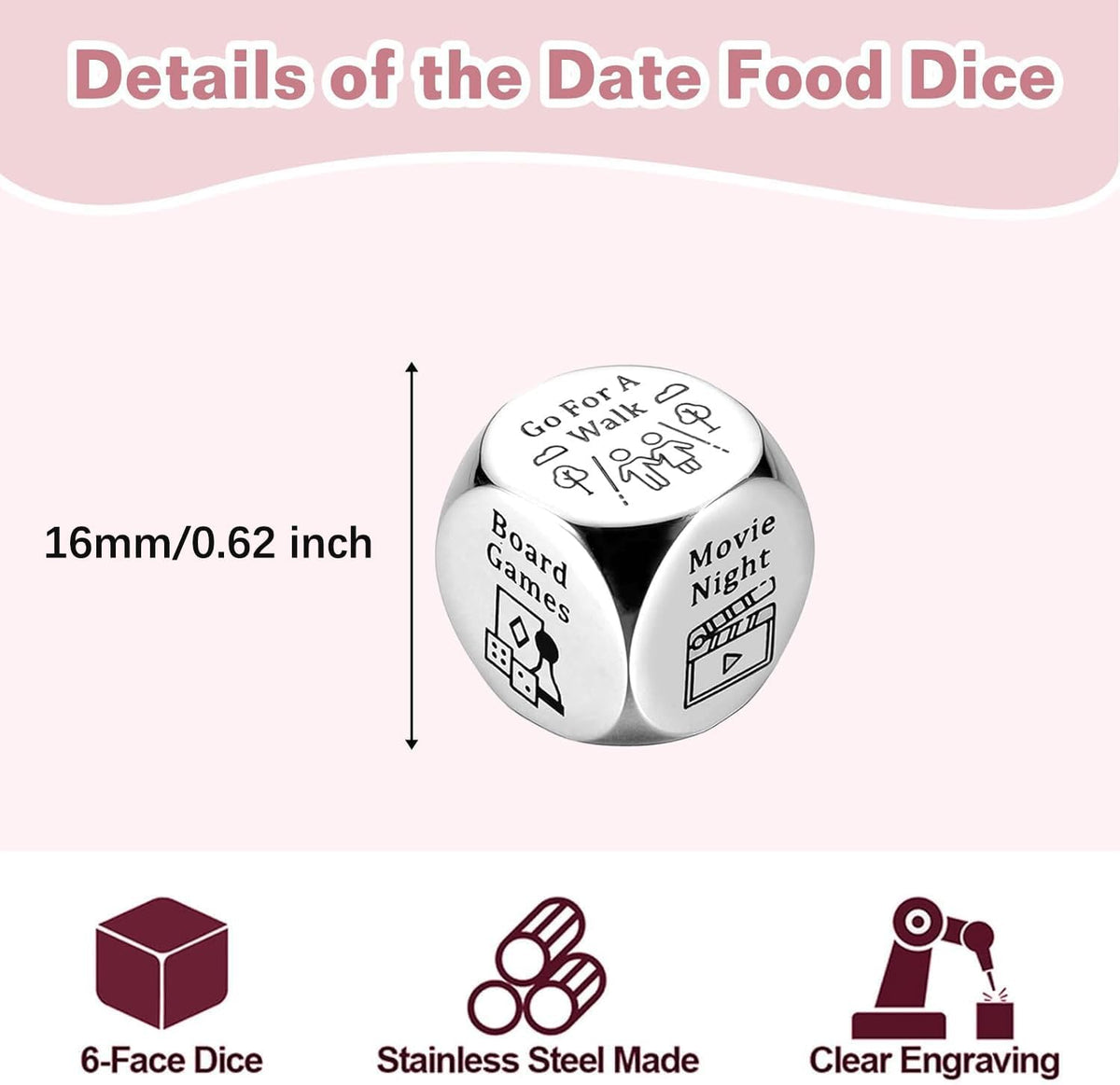 Createreedo 4Pcs Valentines Day Date Night Decision Dice – Fun Gift for Him & Her