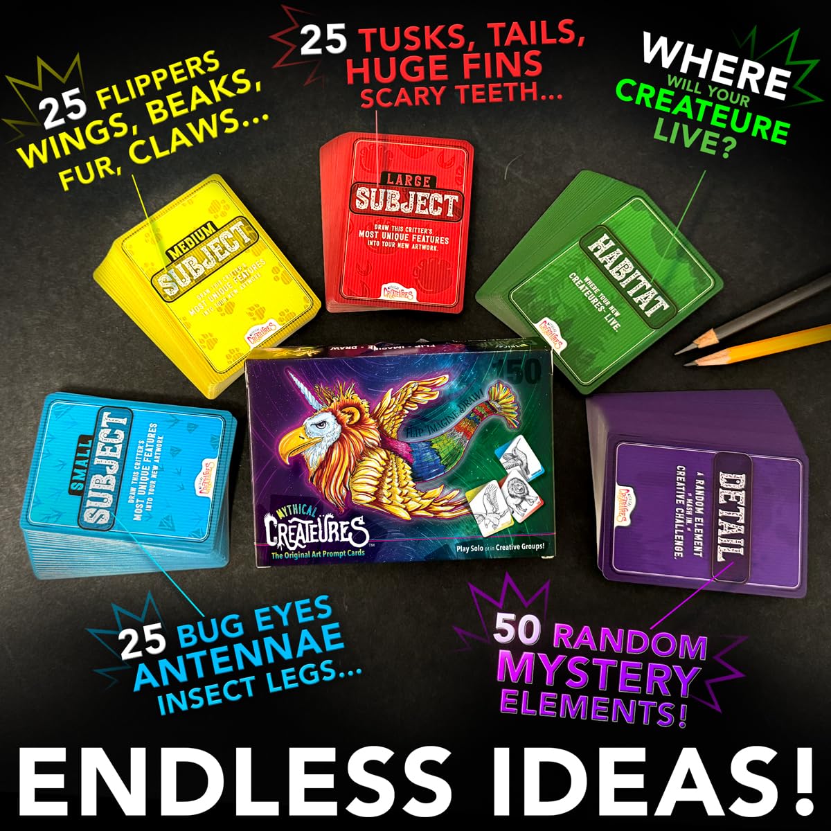 Createures Mythical Creatures Art Prompts Card Game — 150 Drawing Prompt Cards for Artists, Families and Classrooms