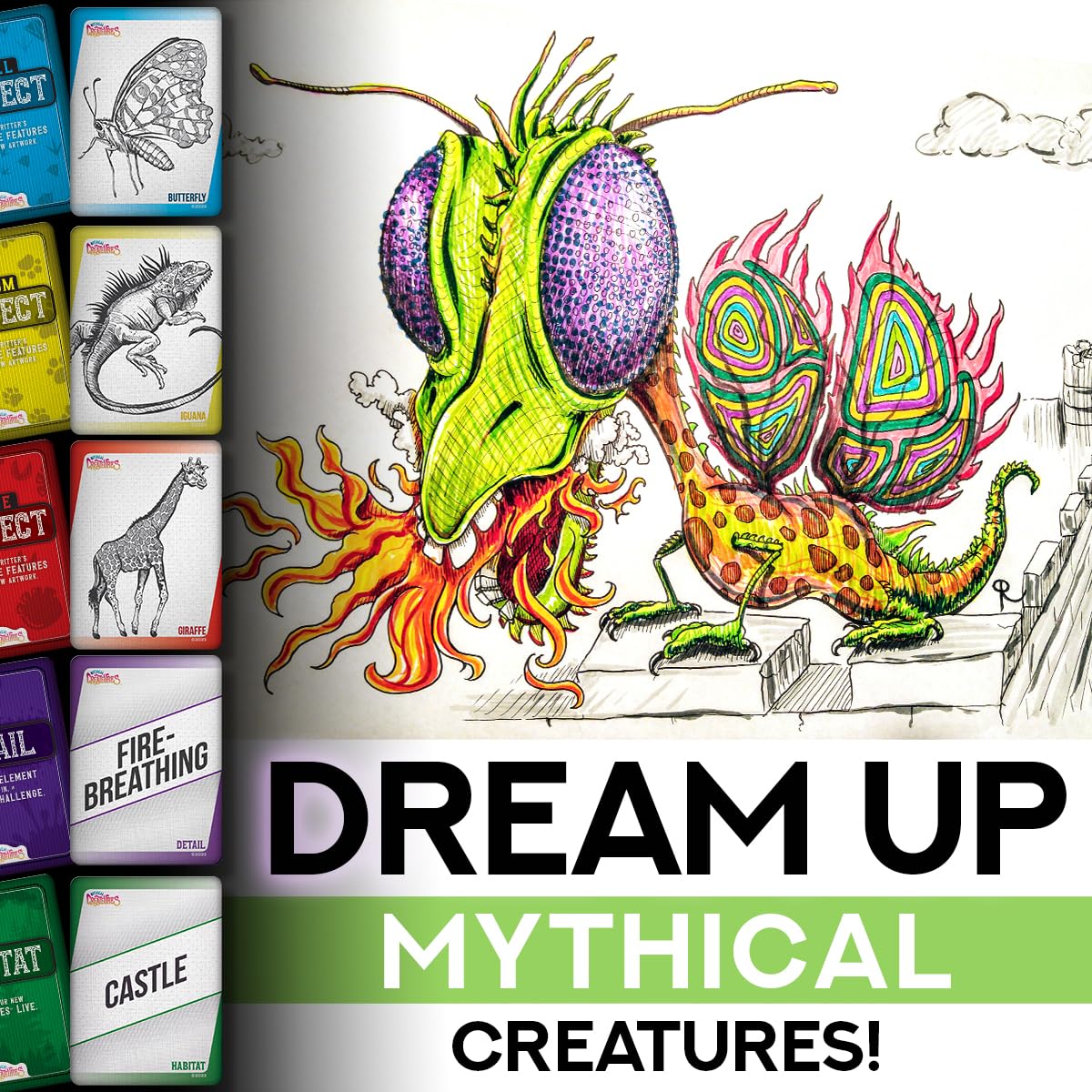 Createures Mythical Creatures Art Prompts Card Game — 150 Drawing Prompt Cards for Artists, Families and Classrooms