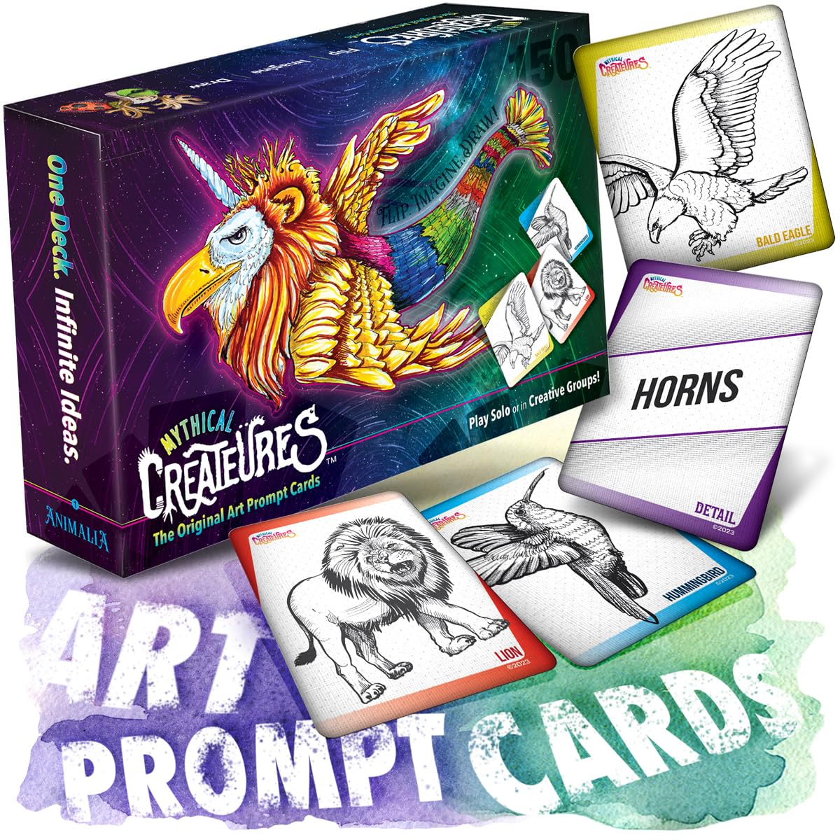 Createures Mythical Creatures Art Prompts Card Game — 150 Drawing Prompt Cards for Artists, Families and Classrooms