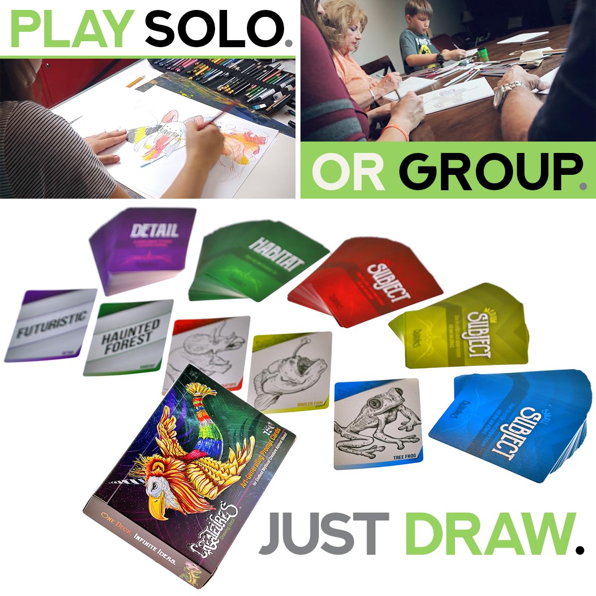 Createures Mythical Creatures Art Prompts Card Game — 150 Drawing Prompt Cards for Artists, Families and Classrooms