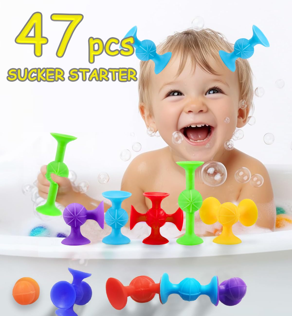 CreateView Suction Bath Toys for Baby – 47-Piece Starter Set, BPA Free & No-Hole Design