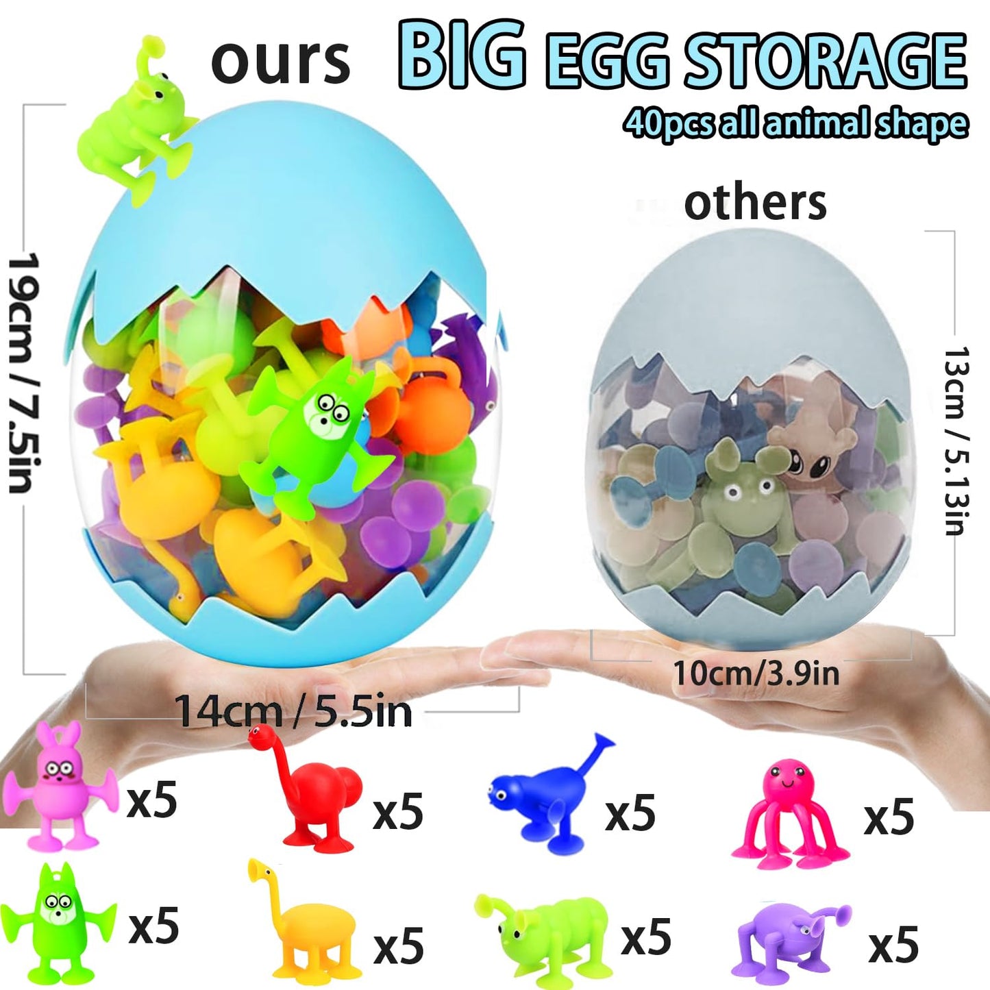 CreateView Toddler Suction Cup Bath Toys — 40-Pack Animals for Ages 1-8