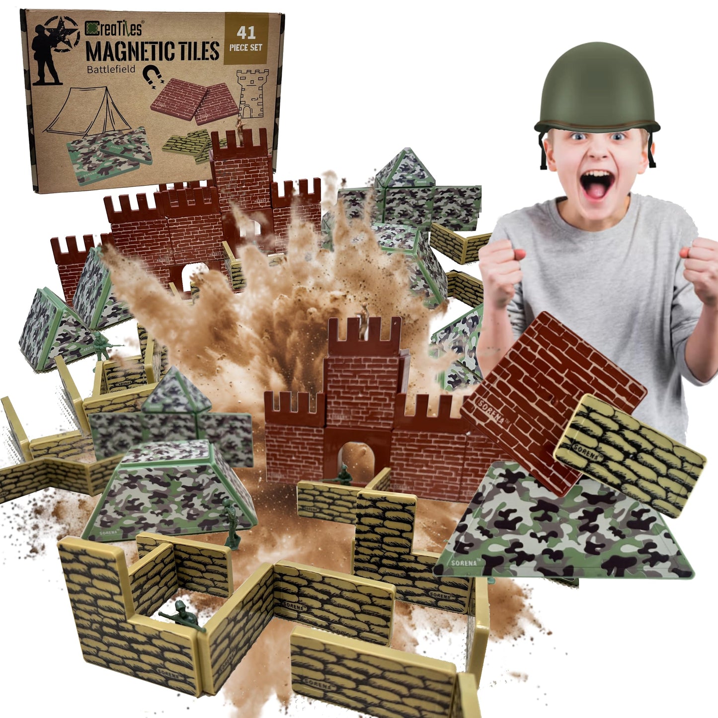 Creatiles Military Battle Base Magnetic Tiles – Army War STEM Toy