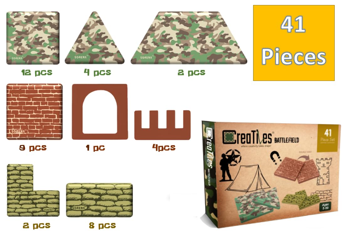 Creatiles Military Battle Base Magnetic Tiles – Army War STEM Toy