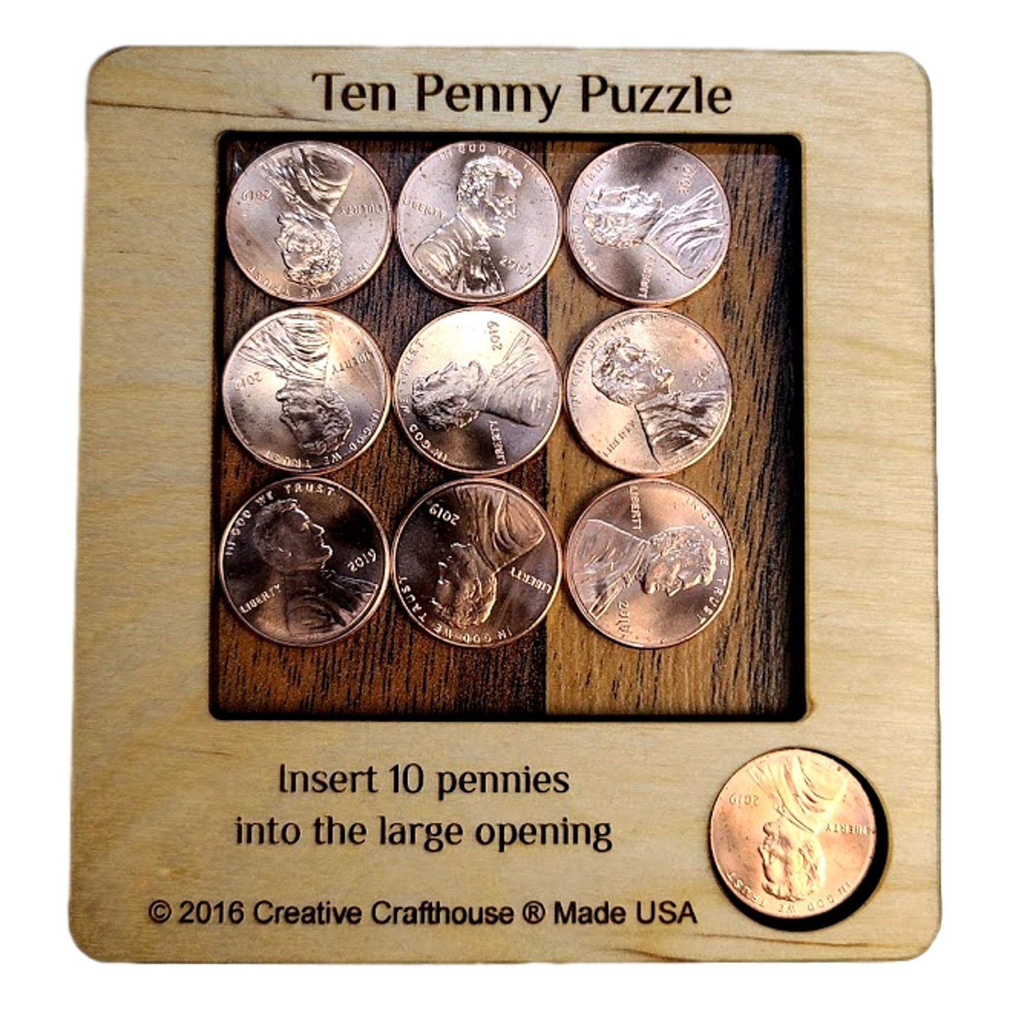 10 Penny Puzzle - Wood Brain Teaser | USA Handcrafted Desk Toy by Creative Crafthouse