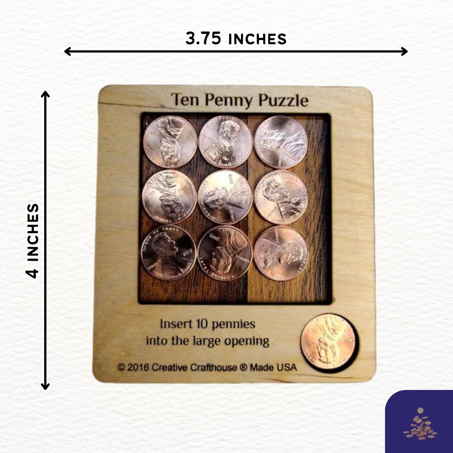 10 Penny Puzzle - Wood Brain Teaser | USA Handcrafted Desk Toy by Creative Crafthouse