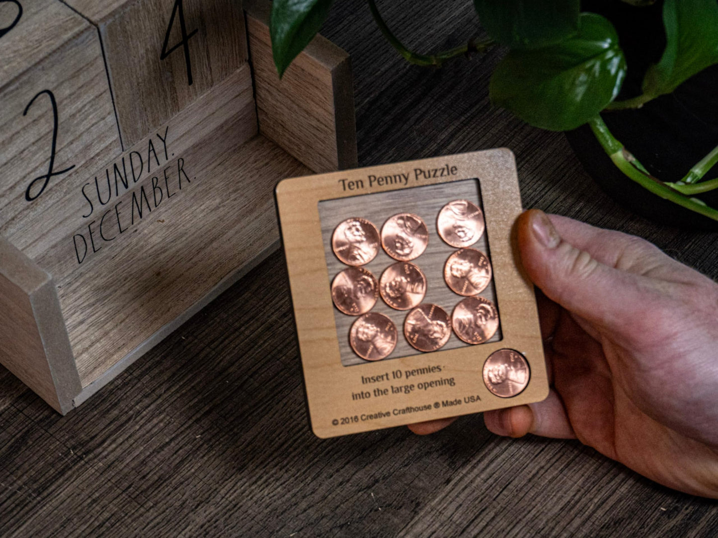 10 Penny Puzzle - Wood Brain Teaser | USA Handcrafted Desk Toy by Creative Crafthouse