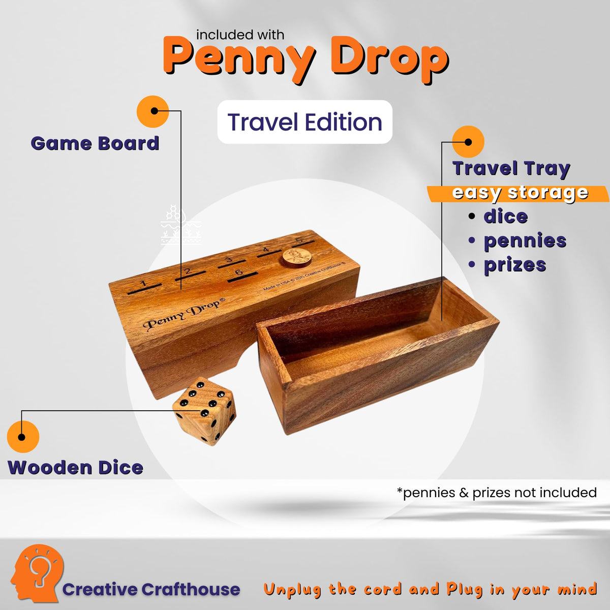 Creative Crafthouse Penny Drop Game – Travel Edition | Portable Wooden Dice Game, Made in USA