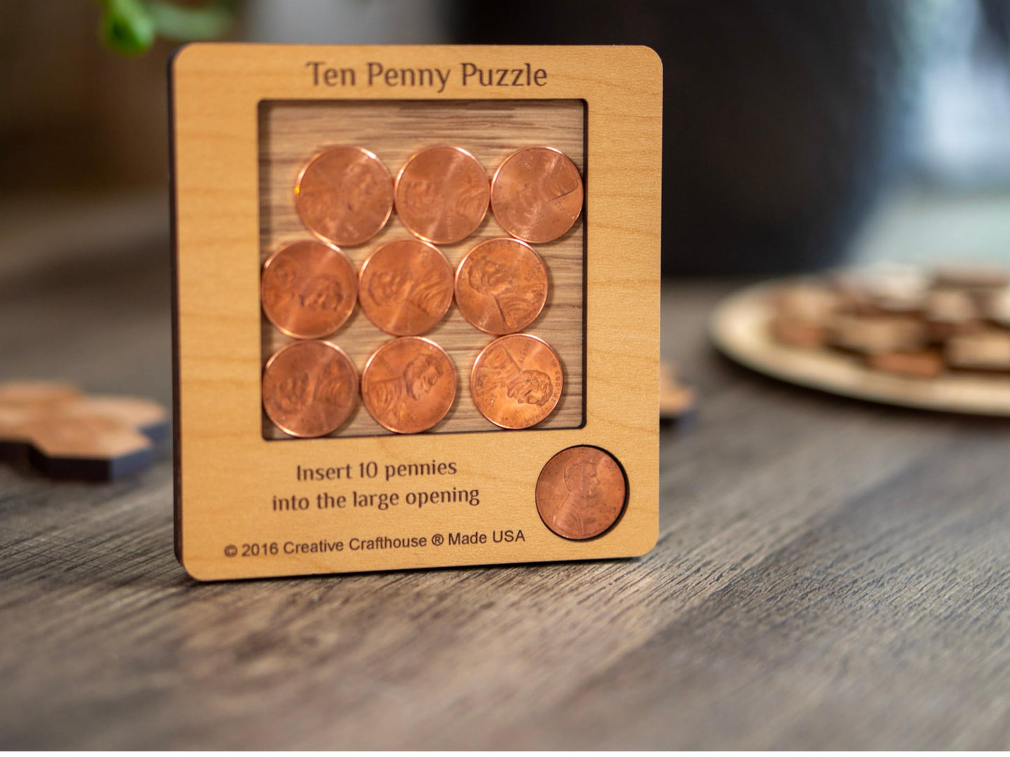 10 Penny Puzzle - Wood Brain Teaser | USA Handcrafted Desk Toy by Creative Crafthouse