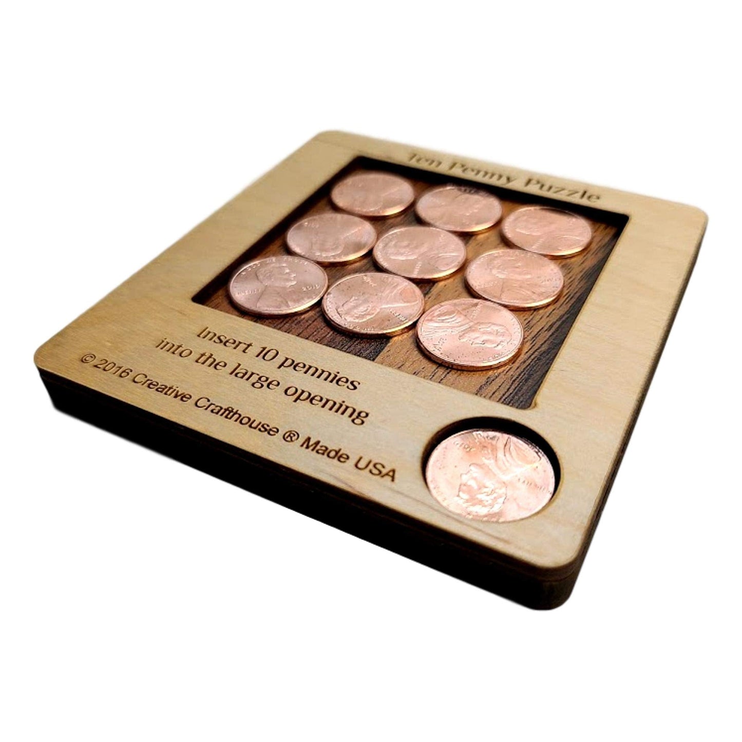 10 Penny Puzzle - Wood Brain Teaser | USA Handcrafted Desk Toy by Creative Crafthouse
