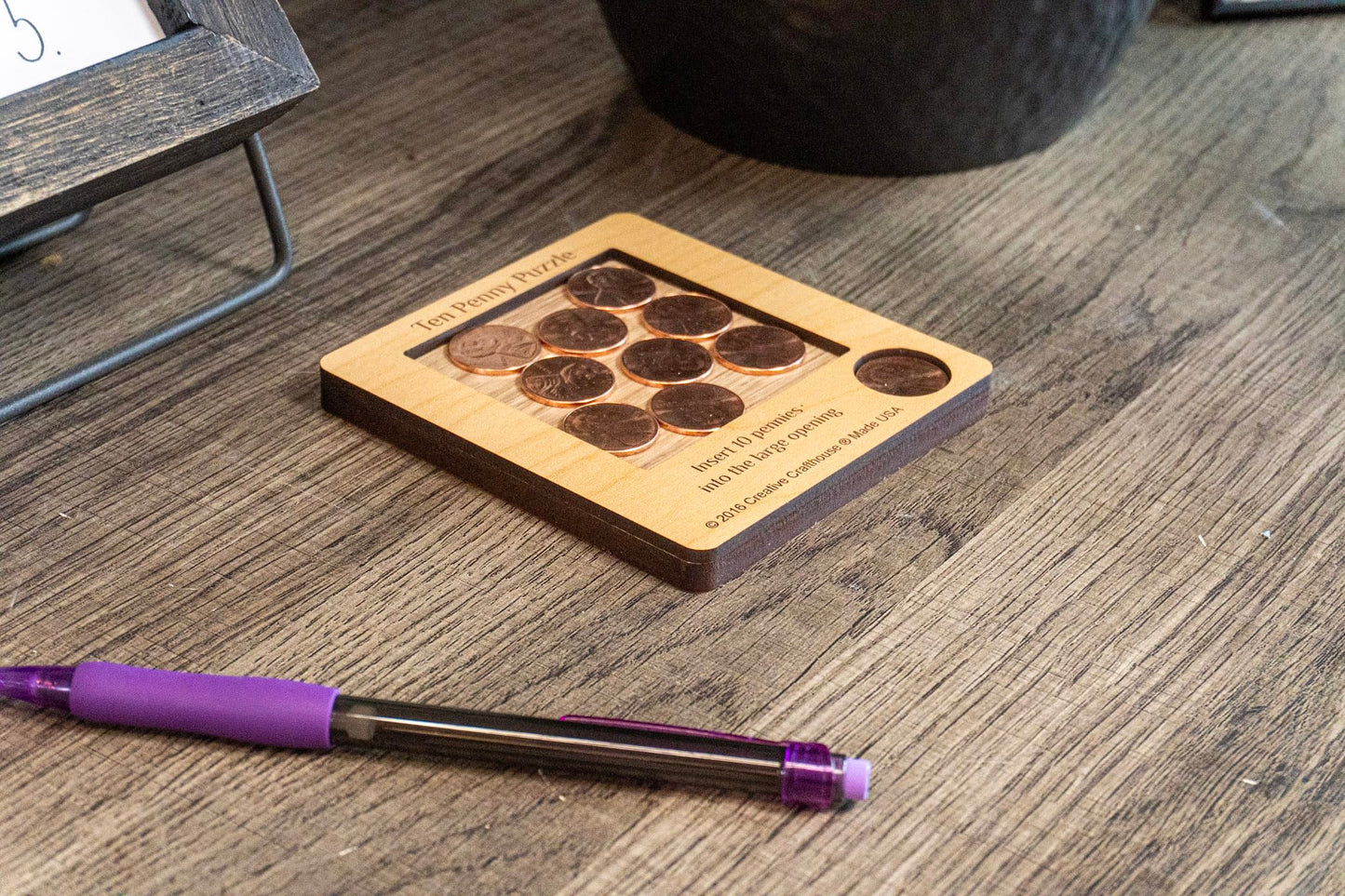 10 Penny Puzzle - Wood Brain Teaser | USA Handcrafted Desk Toy by Creative Crafthouse