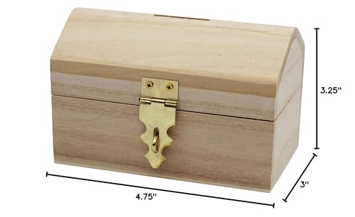 Creative Hobbies Pack of 6 Ready-to-Decorate Wood Treasure Chest Savings Banks – DIY Craft