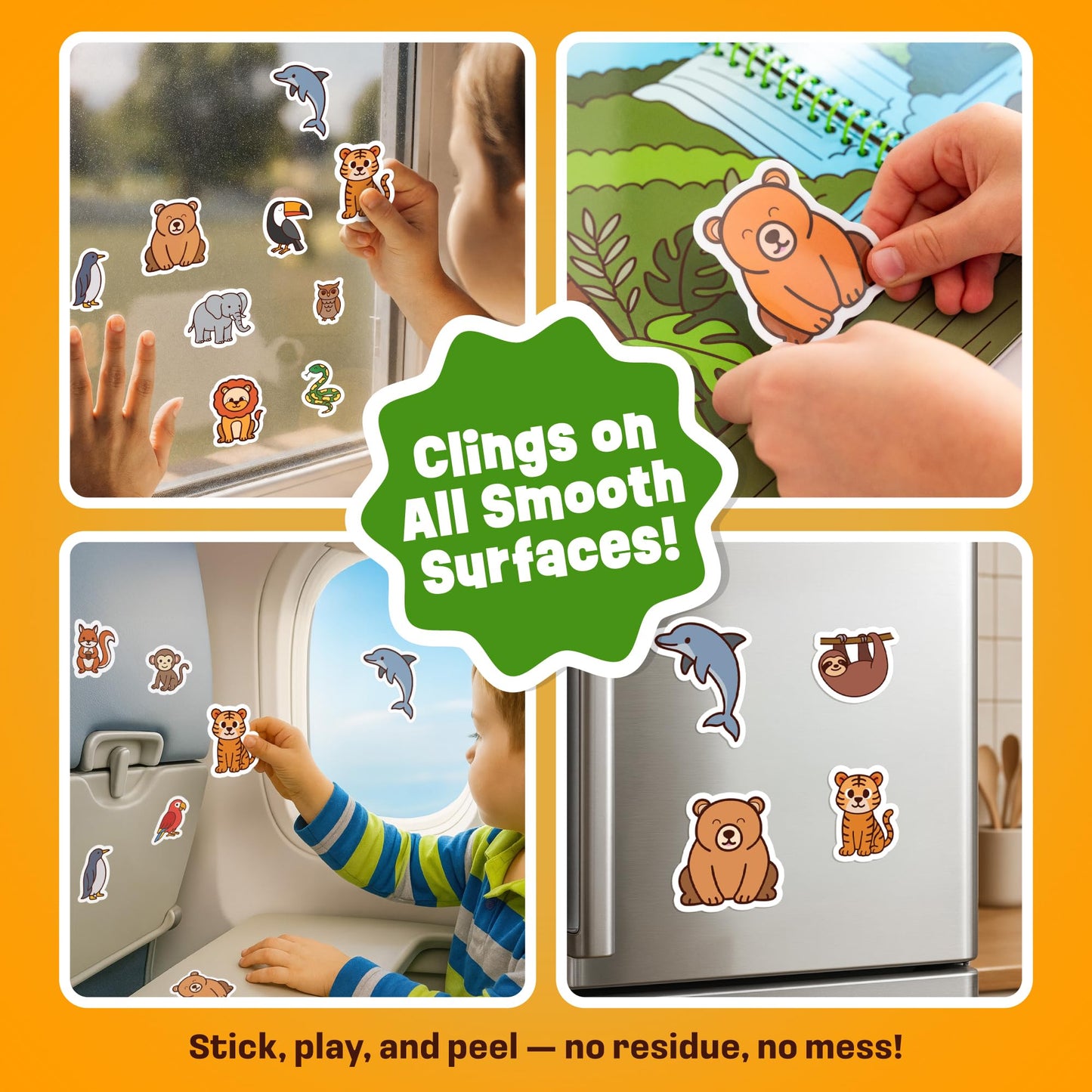 Creative Kiddos Reusable Sticker Book - Animals (50 Jelly Stickers) Travel Toy for Toddlers 3-5