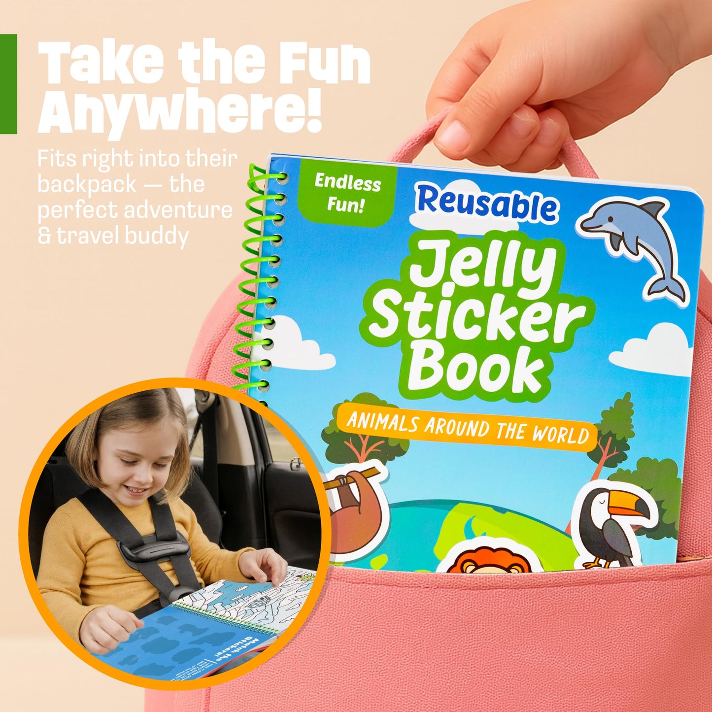 Creative Kiddos Reusable Sticker Book - Animals (50 Jelly Stickers) Travel Toy for Toddlers 3-5