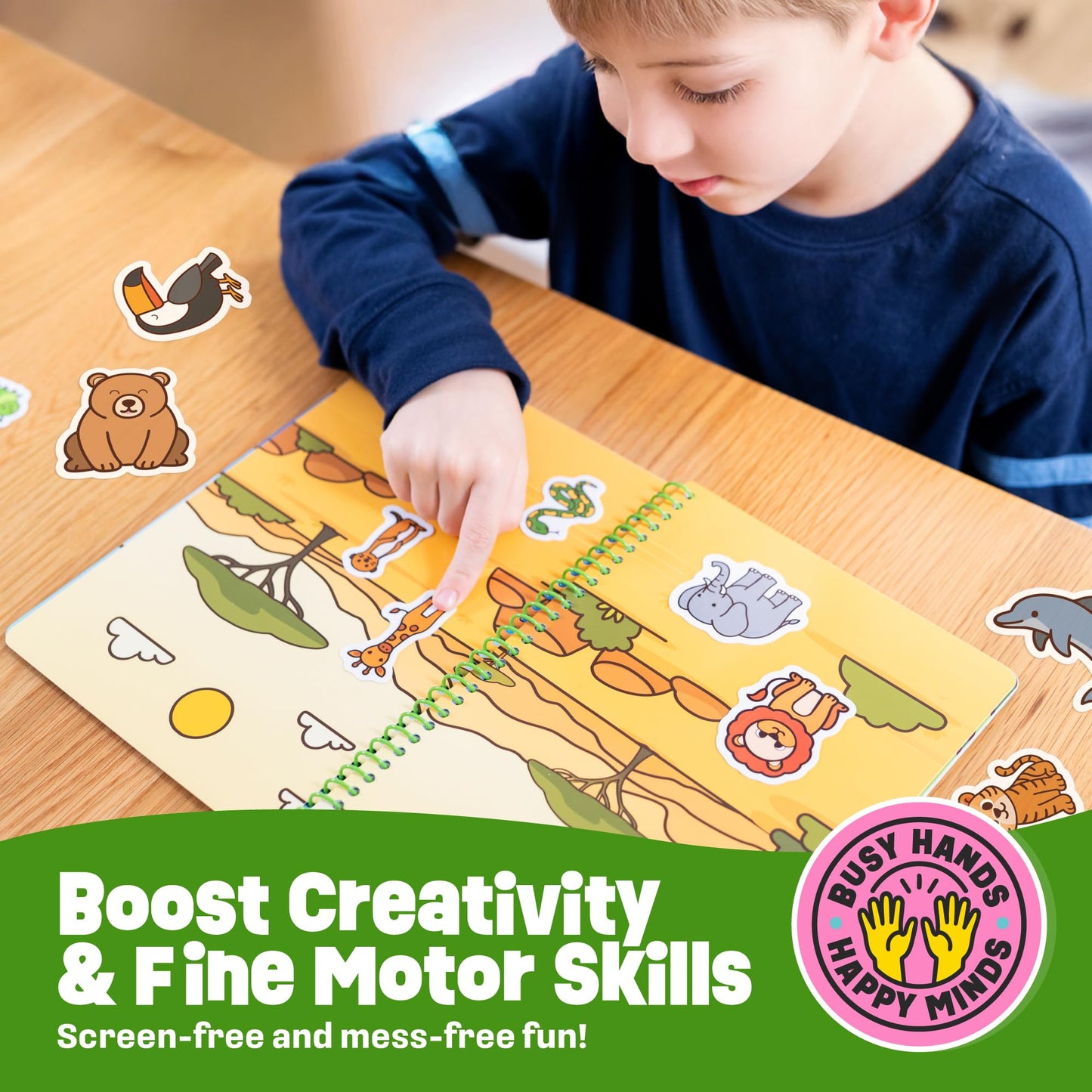 Creative Kiddos Reusable Sticker Book - Animals (50 Jelly Stickers) Travel Toy for Toddlers 3-5