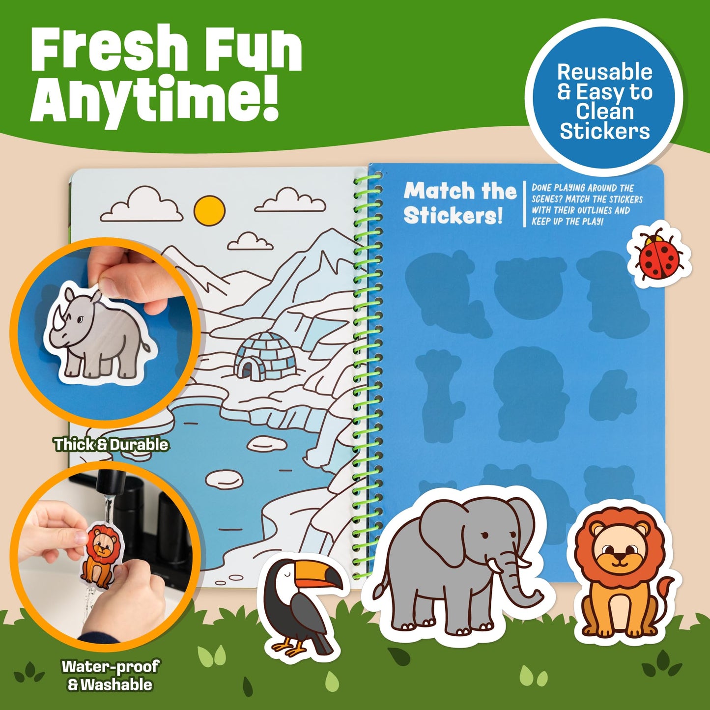 Creative Kiddos Reusable Sticker Book - Animals (50 Jelly Stickers) Travel Toy for Toddlers 3-5