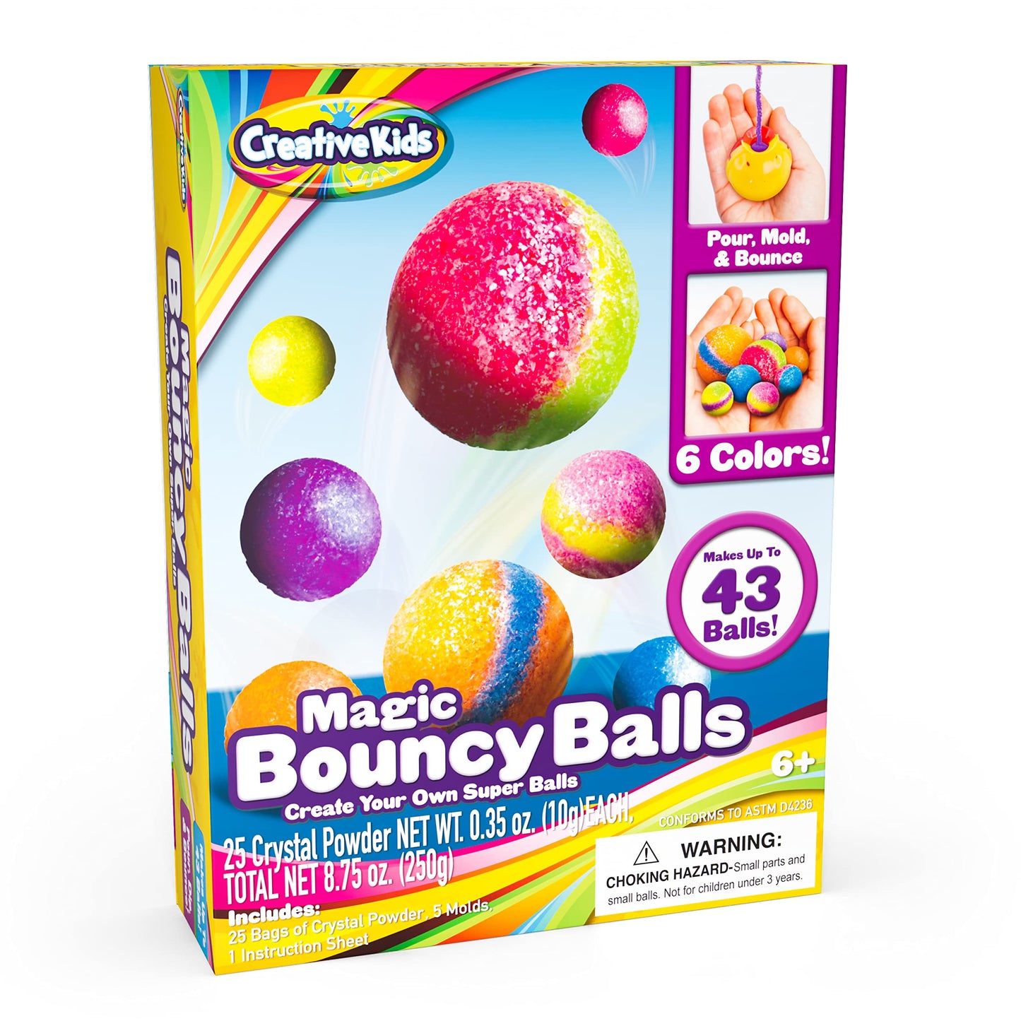 Creative Kids Magic Bouncy Balls Kit — DIY STEM Toy with 25 Crystal Powders, 5 Molds, Up to 43 Balls