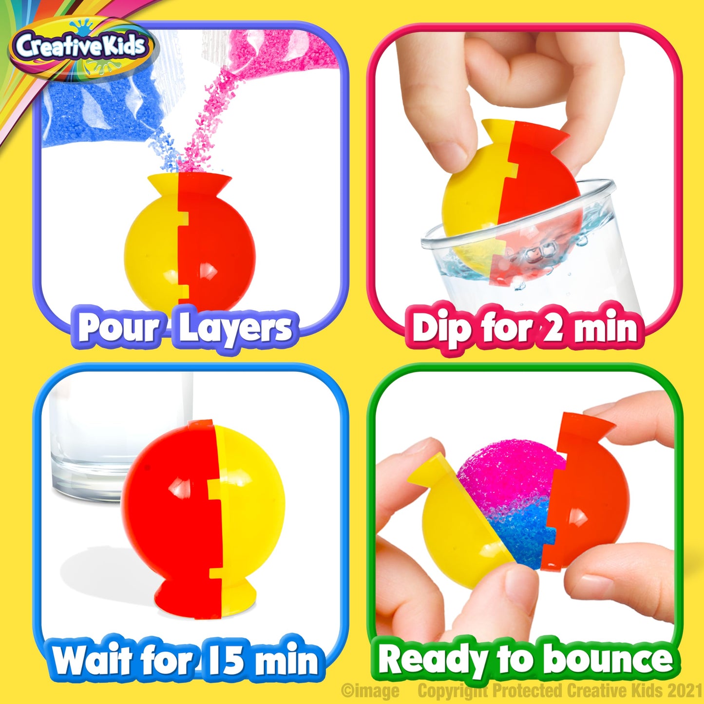 Creative Kids Magic Bouncy Balls Kit — DIY STEM Toy with 25 Crystal Powders, 5 Molds, Up to 43 Balls