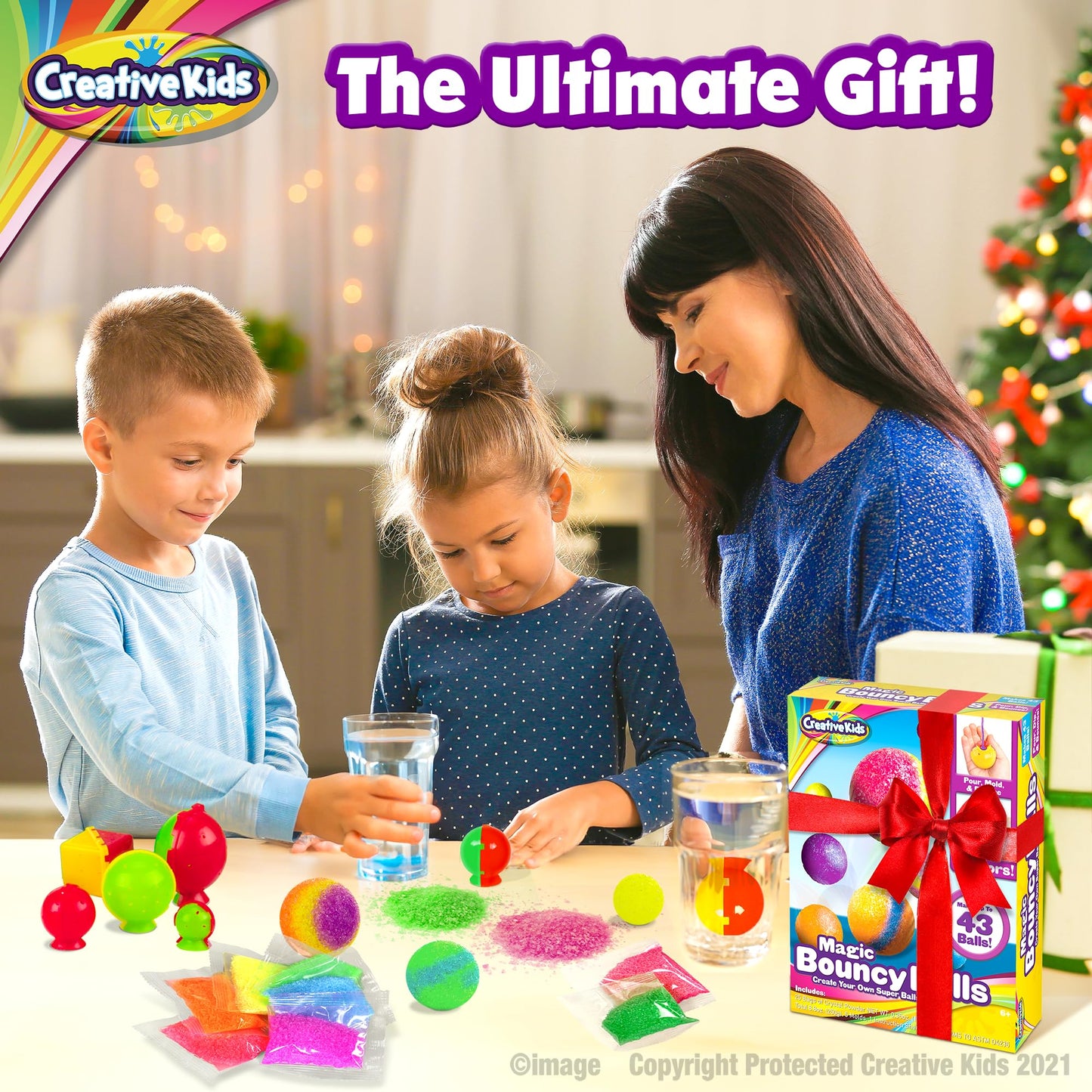 Creative Kids Magic Bouncy Balls Kit — DIY STEM Toy with 25 Crystal Powders, 5 Molds, Up to 43 Balls