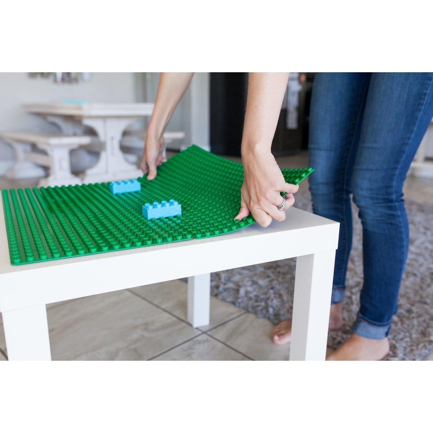Creative QT Build-on-Wall Peel-and-Stick Baseplates, Green 10x10, 4-Pack | Compatible with LEGO & Major Brands