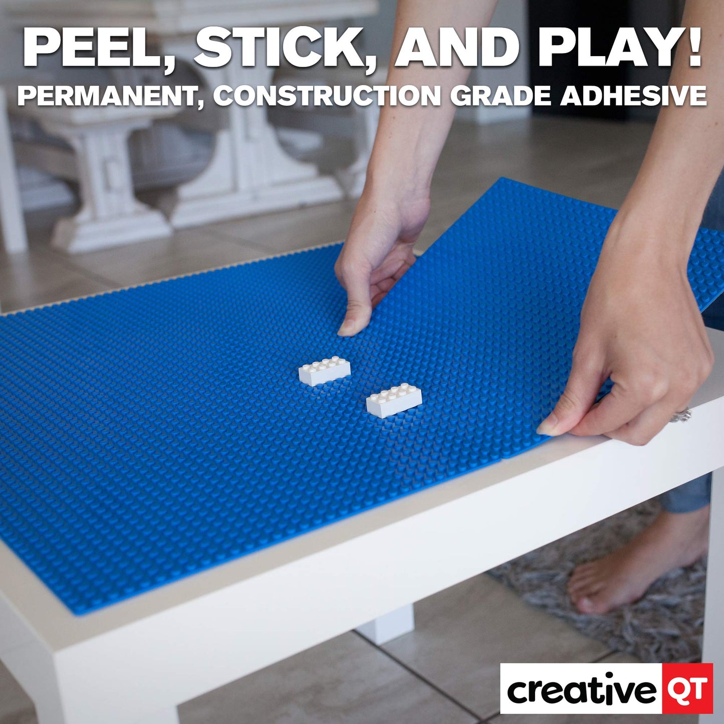Creative QT Peel-and-Stick Stackable Baseplates – 4-Pack 10 x 10 in Blue | LEGO-Compatible Building Plates