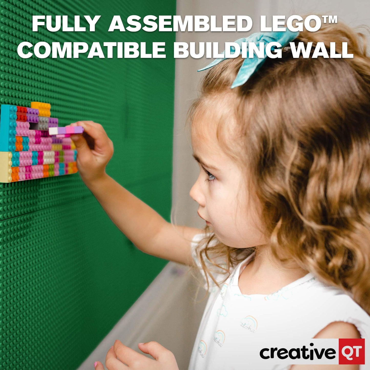 Creative QT Play-Up Building Brick Wall Panel for Toddlers – 34in x 44in, Green, LEGO-Compatible