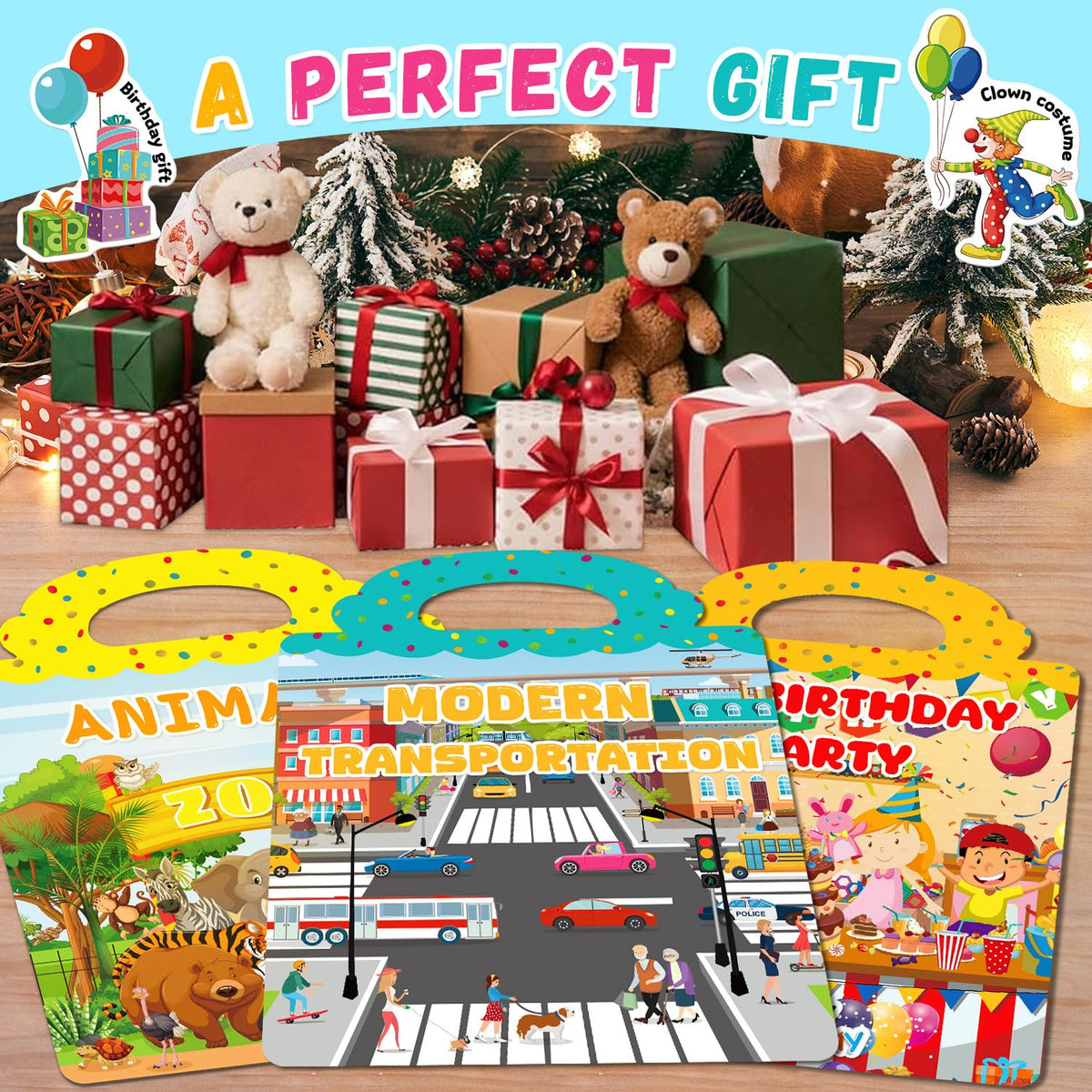 CREATIVETREES: 3 Sets Reusable Jelly Sticker Books for Toddlers (Ages 3–6) | Travel-Friendly Activity Books