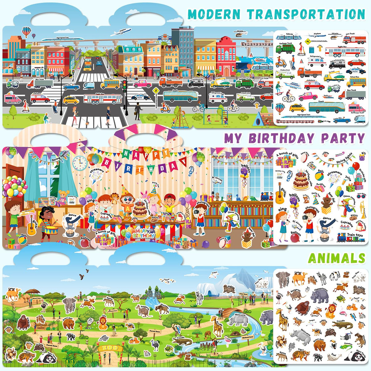 CREATIVETREES: 3 Sets Reusable Jelly Sticker Books for Toddlers (Ages 3–6) | Travel-Friendly Activity Books