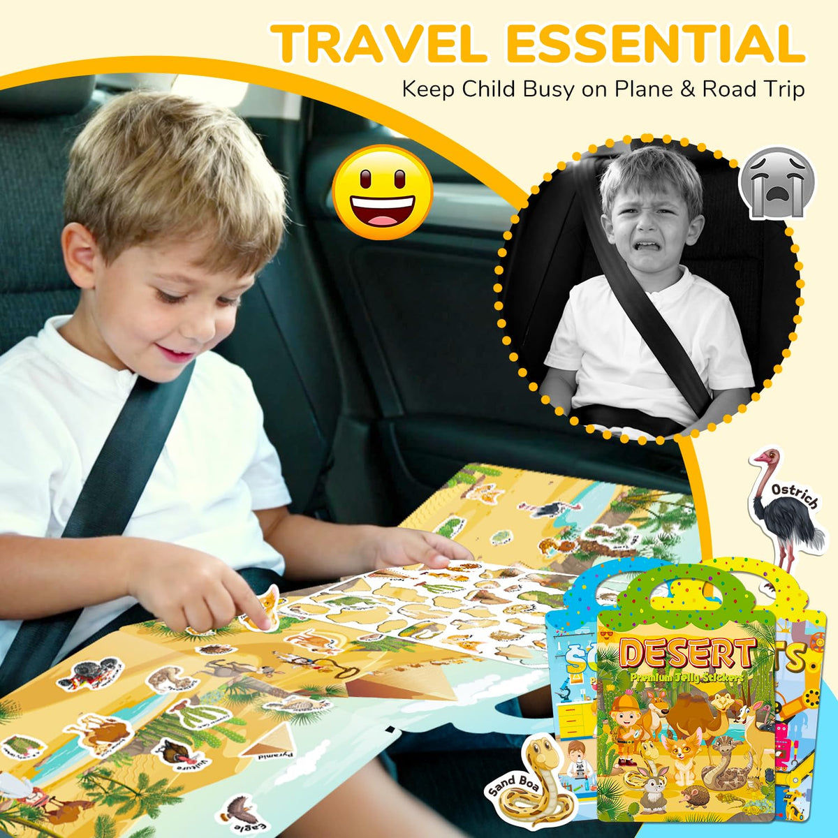 CREATIVETREES 6 Set Reusable Jelly Sticker Book for Toddlers 3-6 – Travel Activity & Learning Toy
