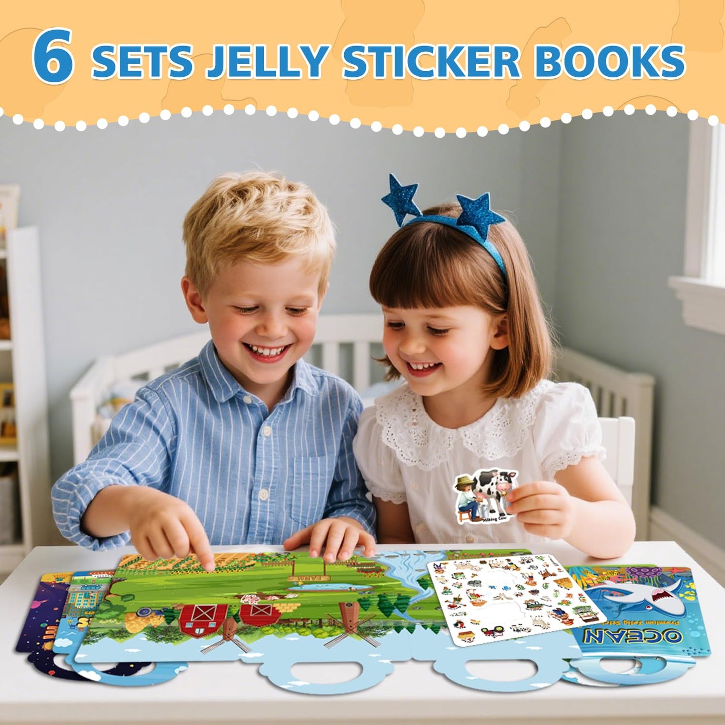 CreativTrees 3 Sets Reusable Jelly Sticker Books for Kids – Dinosaur, Ocean & Animal Themes