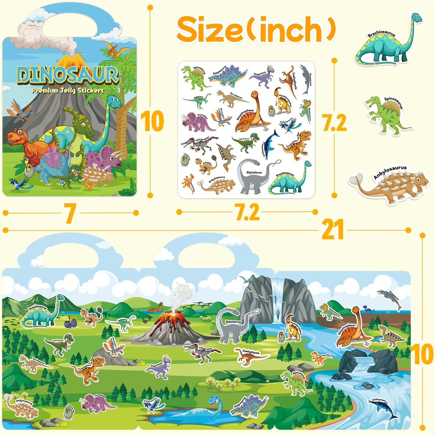 CreativTrees 3 Sets Reusable Jelly Sticker Books for Kids – Dinosaur, Ocean & Animal Themes