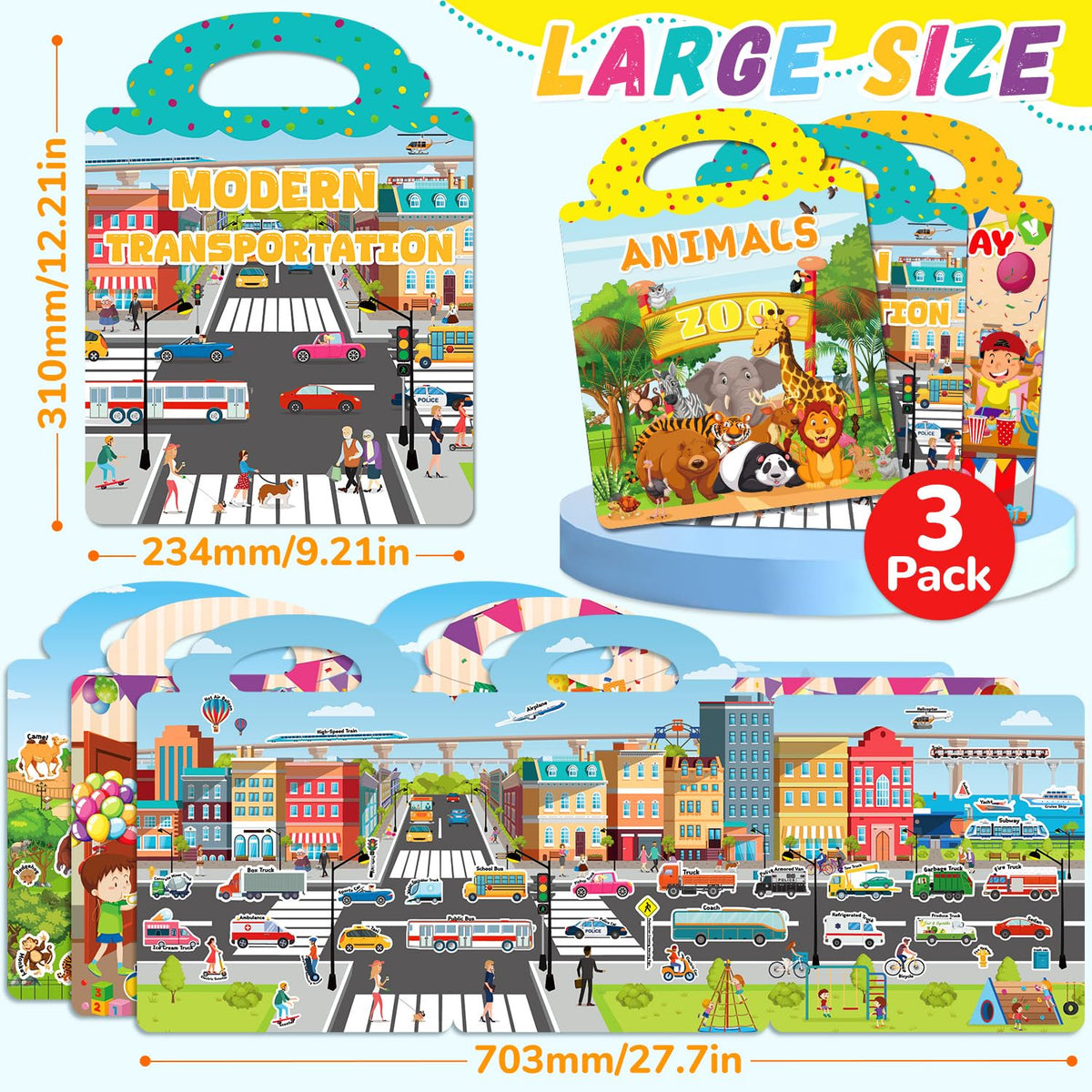 CREATIVETREES: 3 Sets Reusable Jelly Sticker Books for Toddlers (Ages 3–6) | Travel-Friendly Activity Books