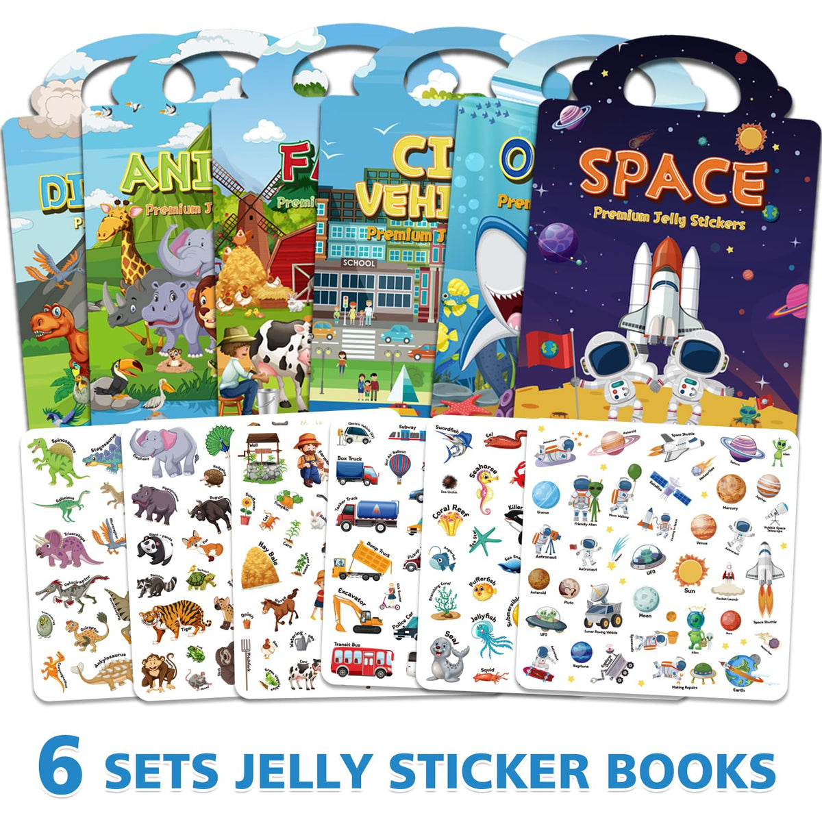 Creativetrees 6 Sets Reusable Jelly Sticker Books for Toddlers | Travel Activity Toys