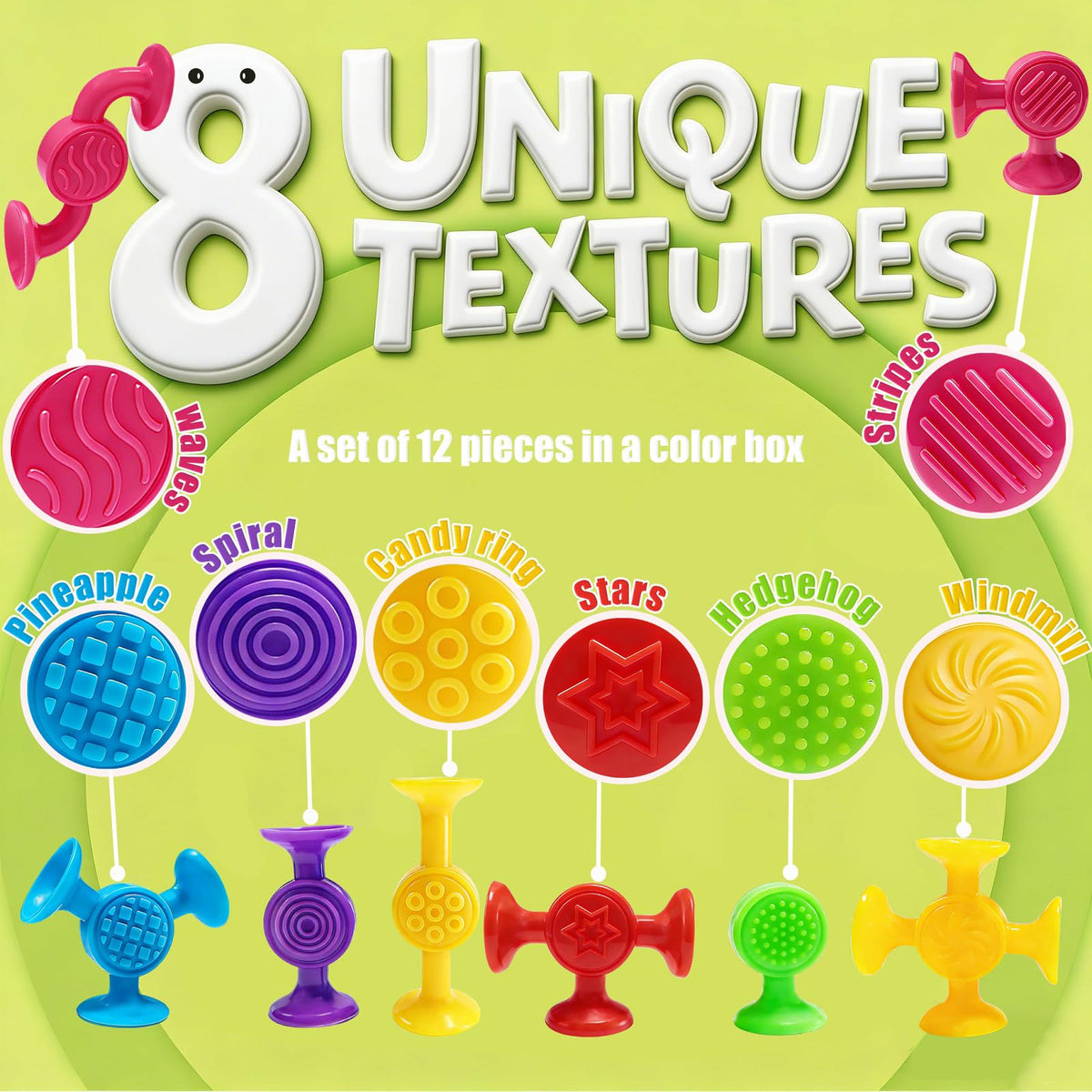 CreateView Toddlers Suction Cup Bath Toys – Sensory Building Set, 12Pcs Montessori Bath Toys for Kids