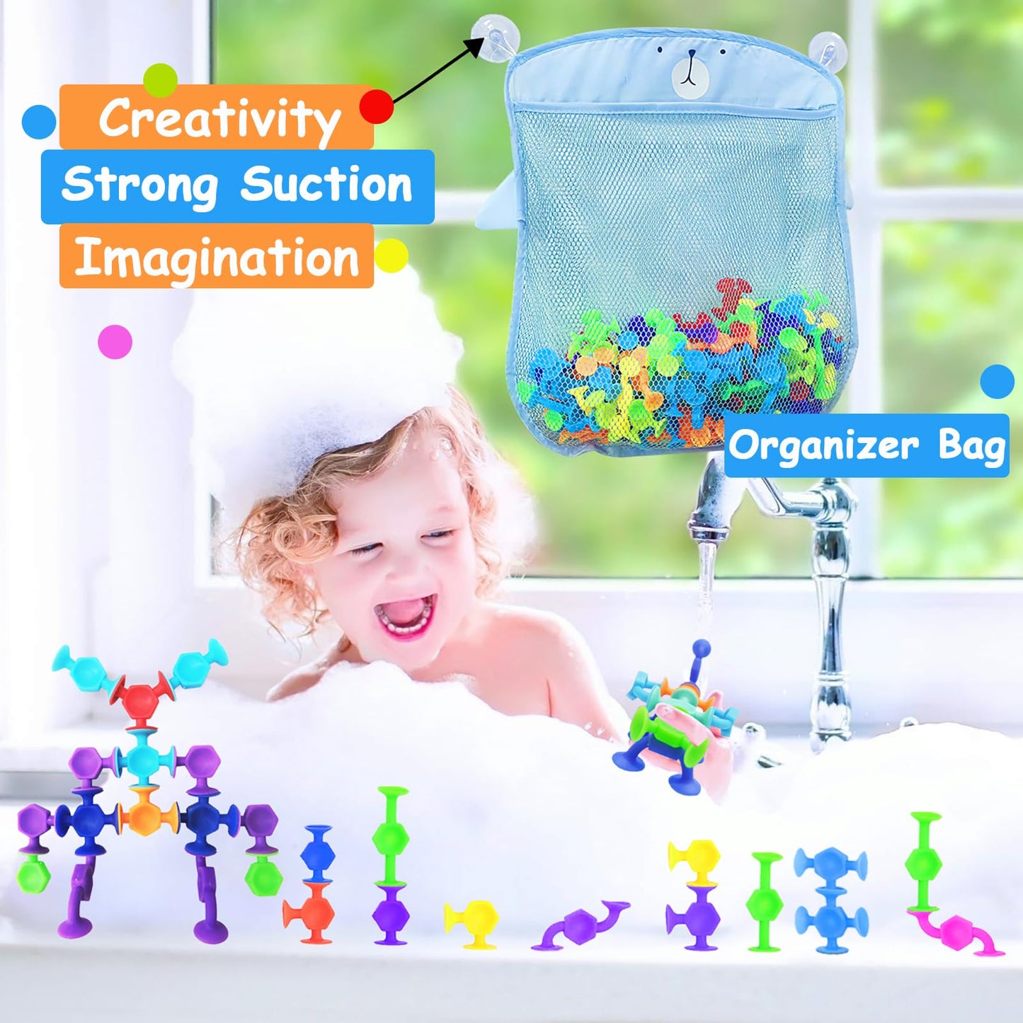 CreateView 165Pcs Suction Cup Bath Toy | Sensory Building Toys for Kids