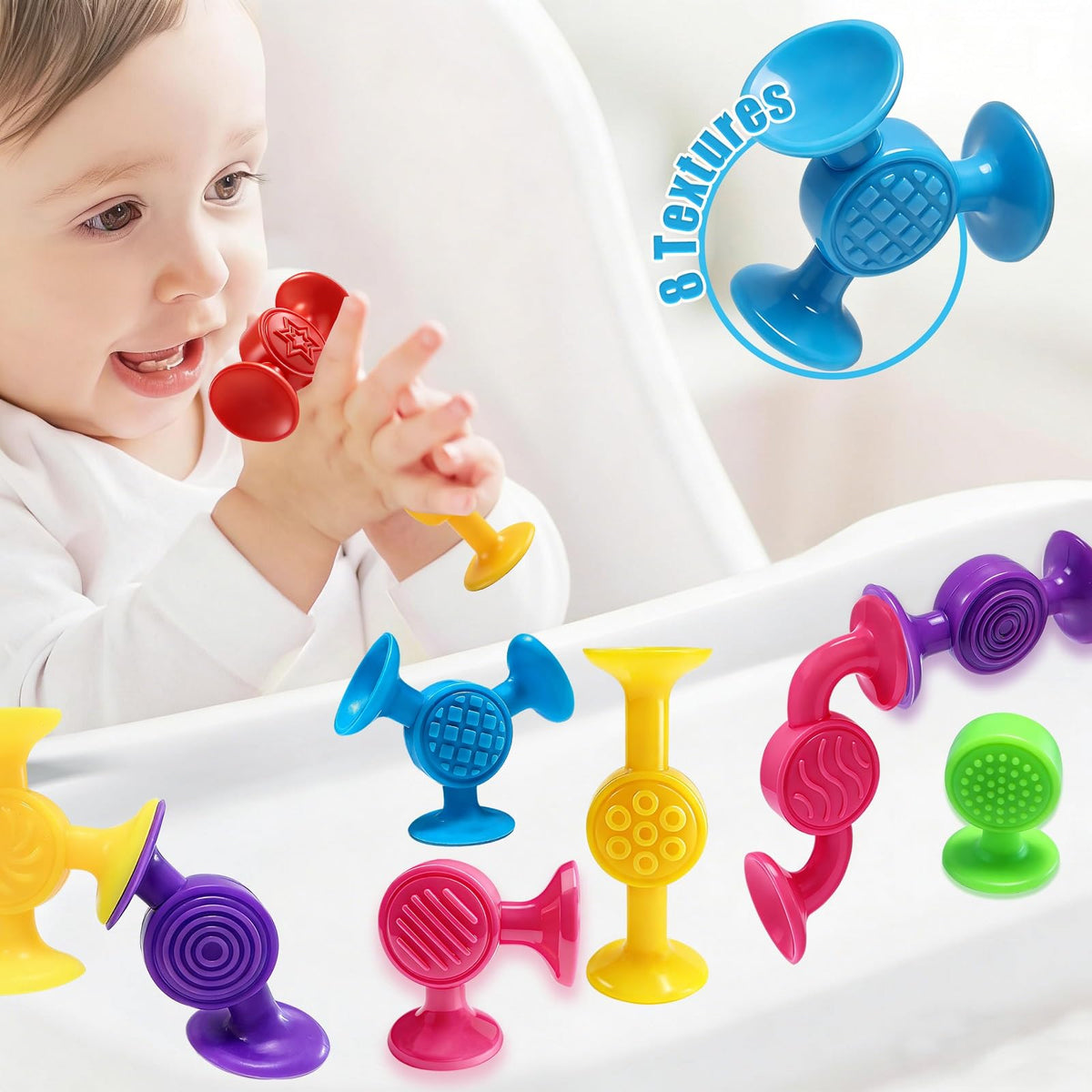 CreateView Toddlers Suction Cup Bath Toys – Sensory Building Set, 12Pcs Montessori Bath Toys for Kids
