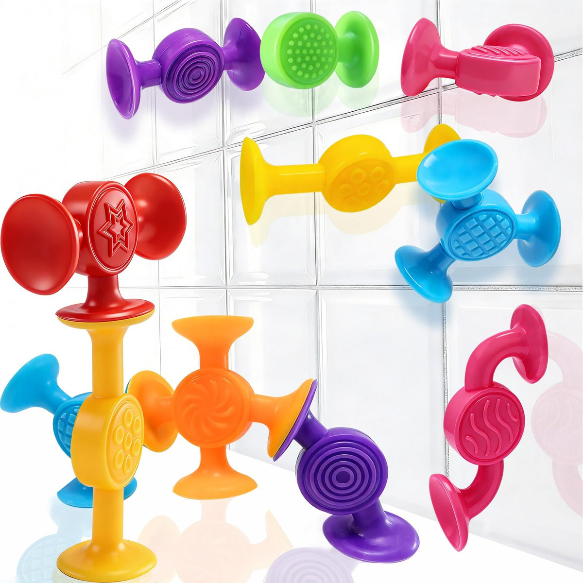 CreateView Toddlers Suction Cup Bath Toys – Sensory Building Set, 12Pcs Montessori Bath Toys for Kids