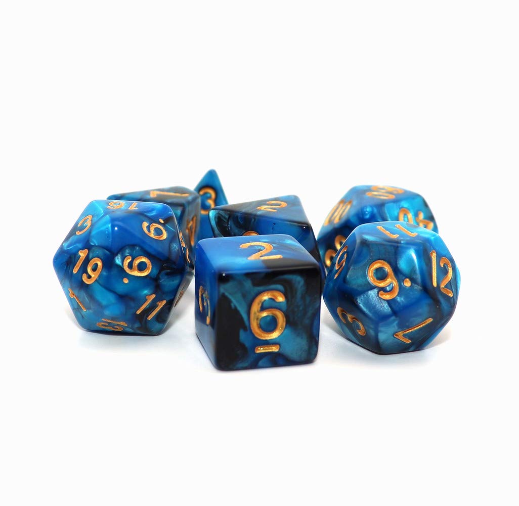 CREEBUY Blue Mix Black Dice Set – 7-Piece Polyhedral DND Dice for D&D RPG