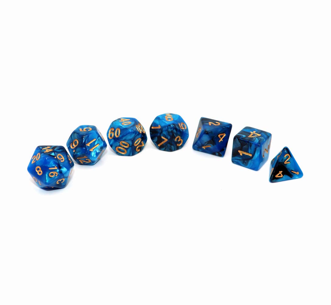 CREEBUY Blue Mix Black Dice Set – 7-Piece Polyhedral DND Dice for D&D RPG