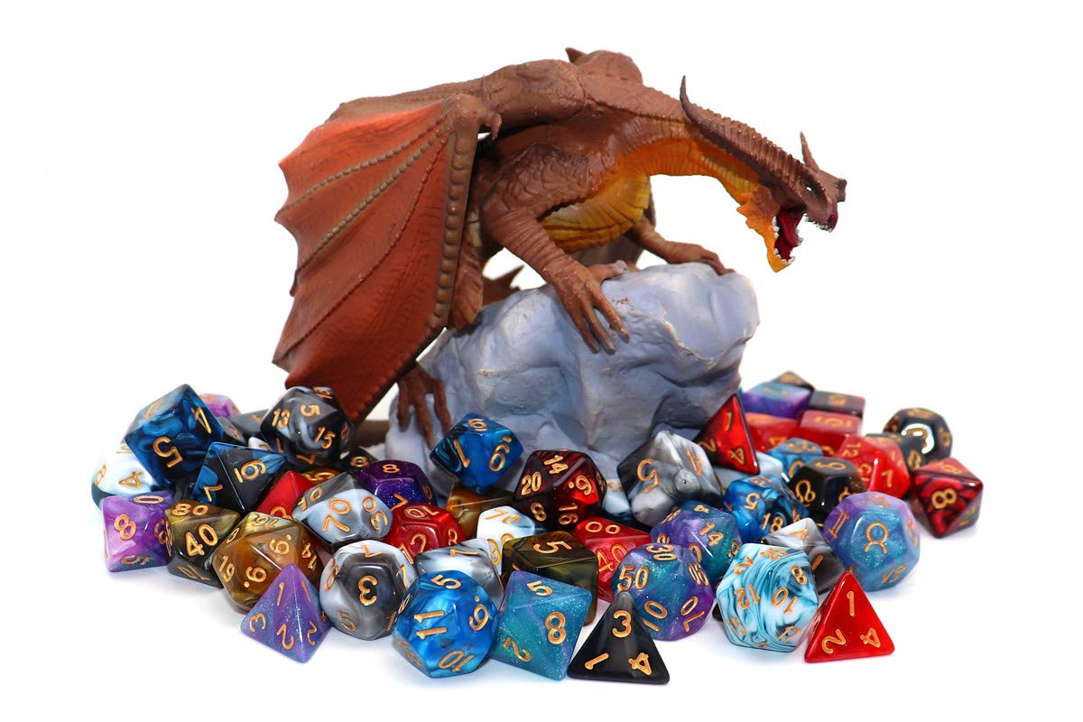 CREEBUY Blue Mix Black Dice Set – 7-Piece Polyhedral DND Dice for D&D RPG