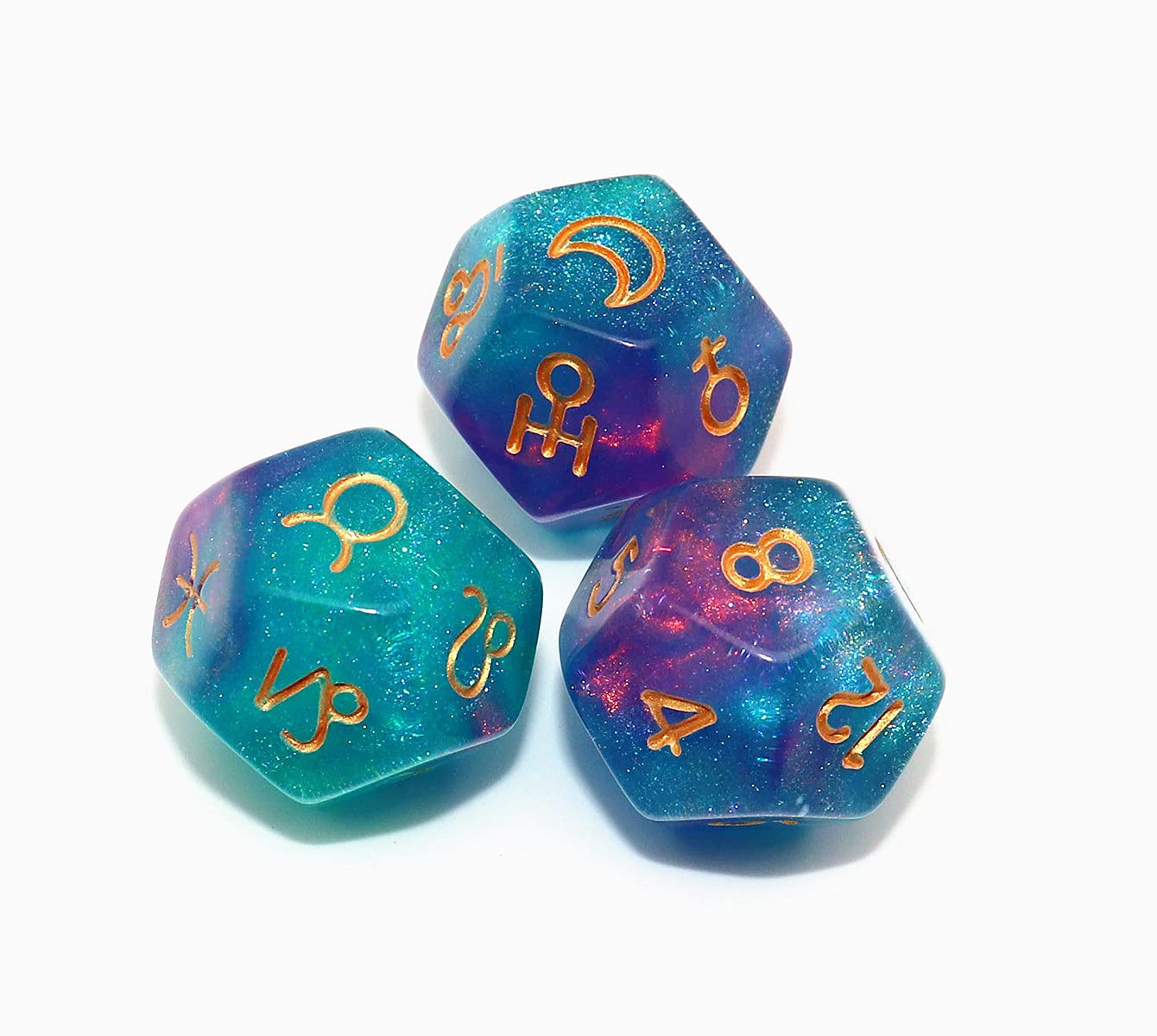 CREEBUY Astrology Dice 3-Piece D12 Glitter Polyhedral Set – Constellation Divination