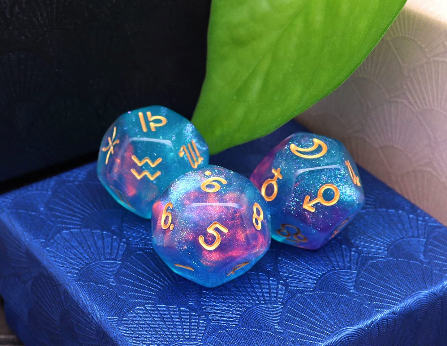 CREEBUY Astrology Dice 3-Piece D12 Glitter Polyhedral Set – Constellation Divination