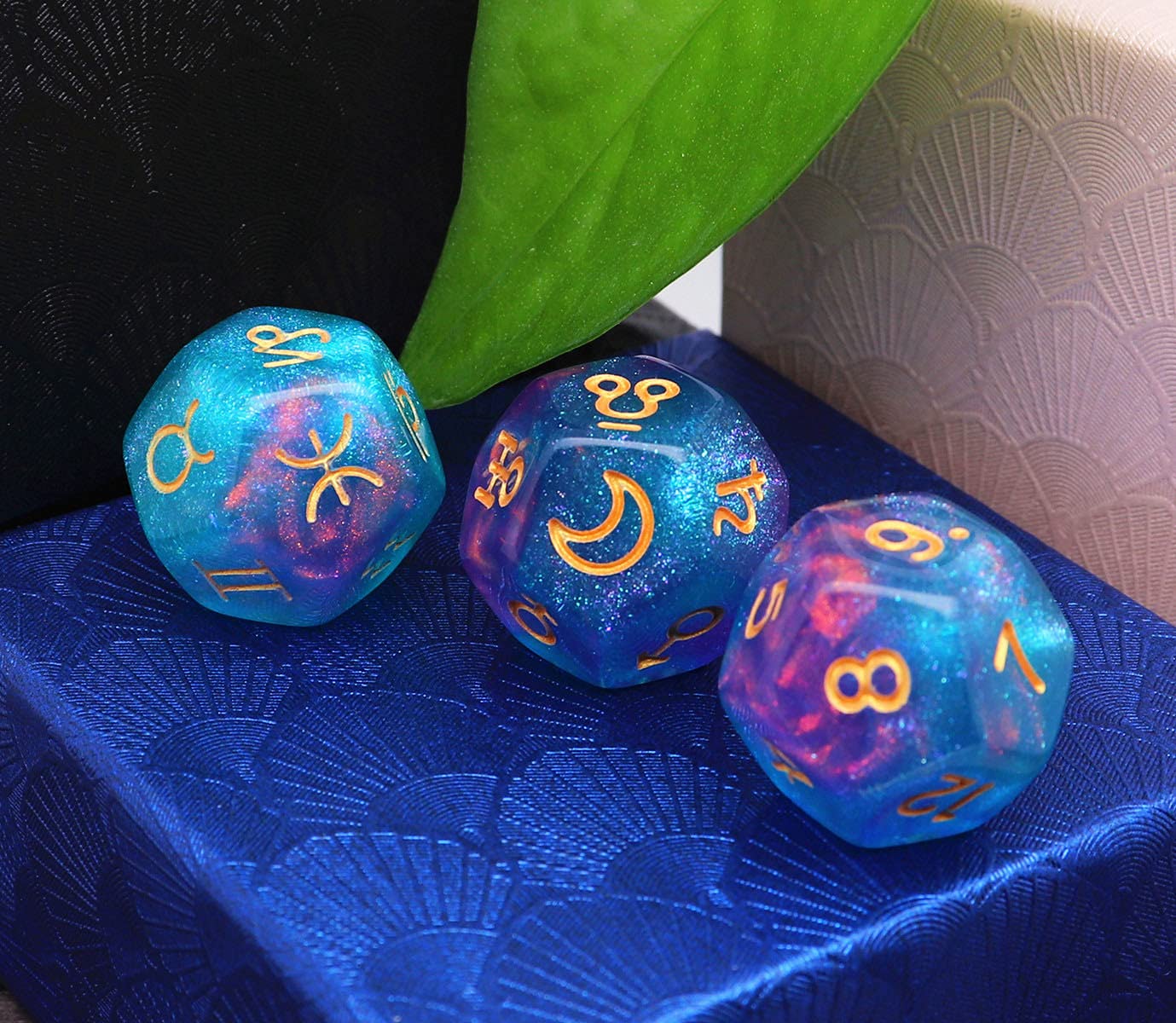 CREEBUY Astrology Dice 3-Piece D12 Glitter Polyhedral Set – Constellation Divination