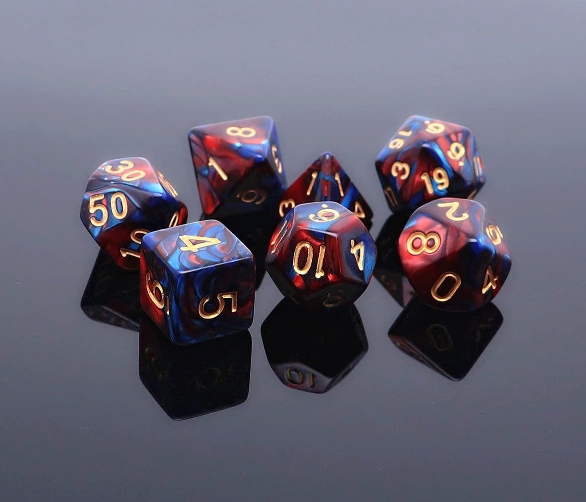 CREEBUY Red & Blue Polyhedral Dice Set – 7-Piece for D&D MTG RPG