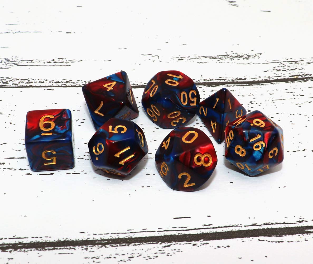 CREEBUY Red & Blue Polyhedral Dice Set – 7-Piece for D&D MTG RPG